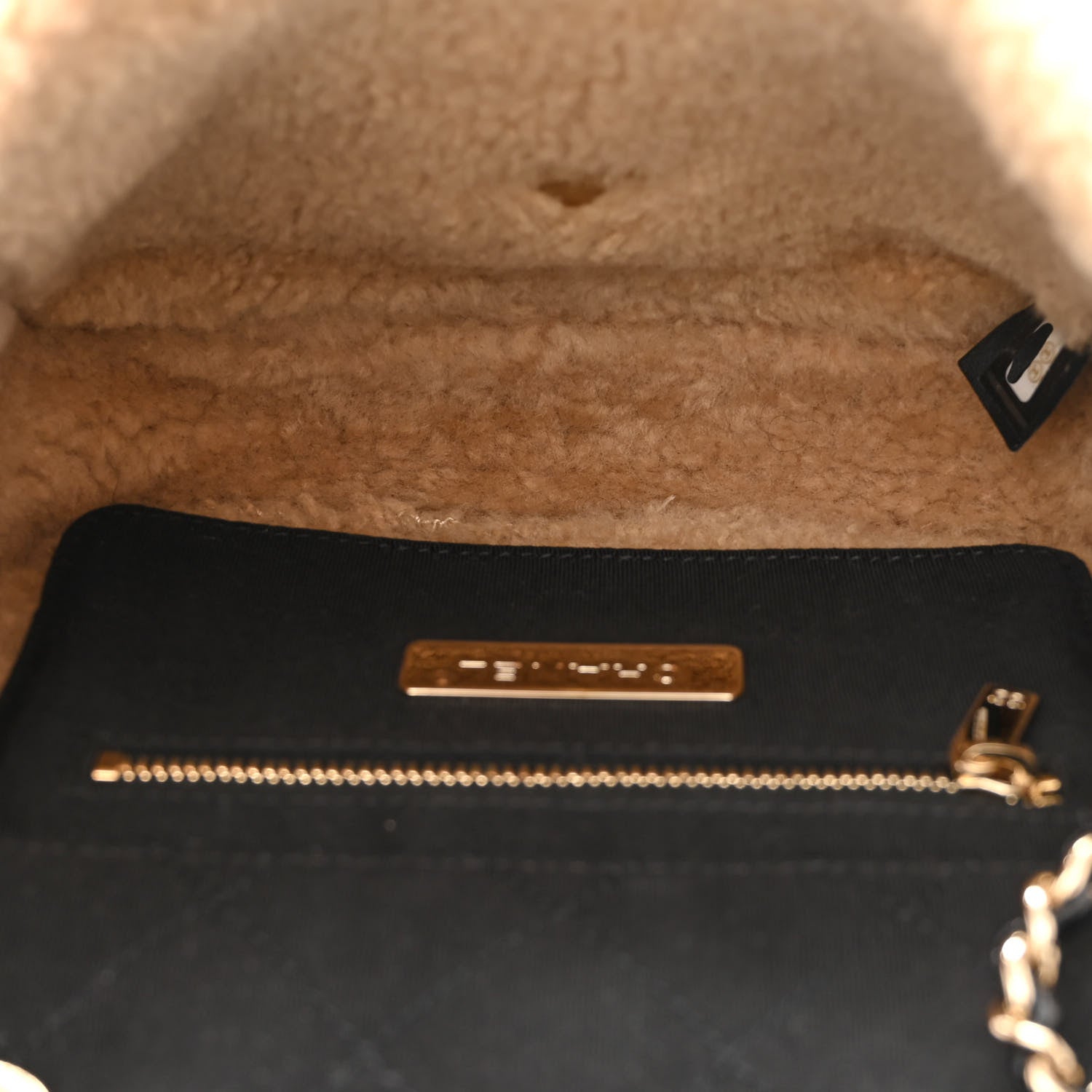 Chanel Shiny Crumpled Sheepskin Shearling CC Mania Flap Bag Black Beige 5 of 14