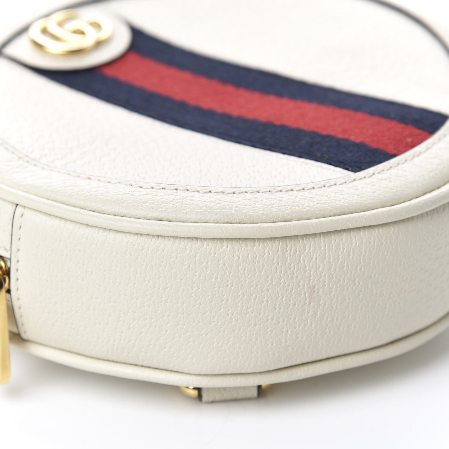 Textured Calfskin Web Mini Ophidia Round Backpack Mystic White