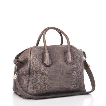Givenchy Nubuck Crocodile Embossed Medium Antigona Washed Black 3 of 10