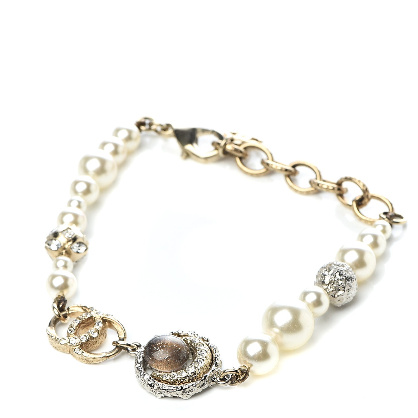 Pearl Crystal CC Moon Bracelet Gold
