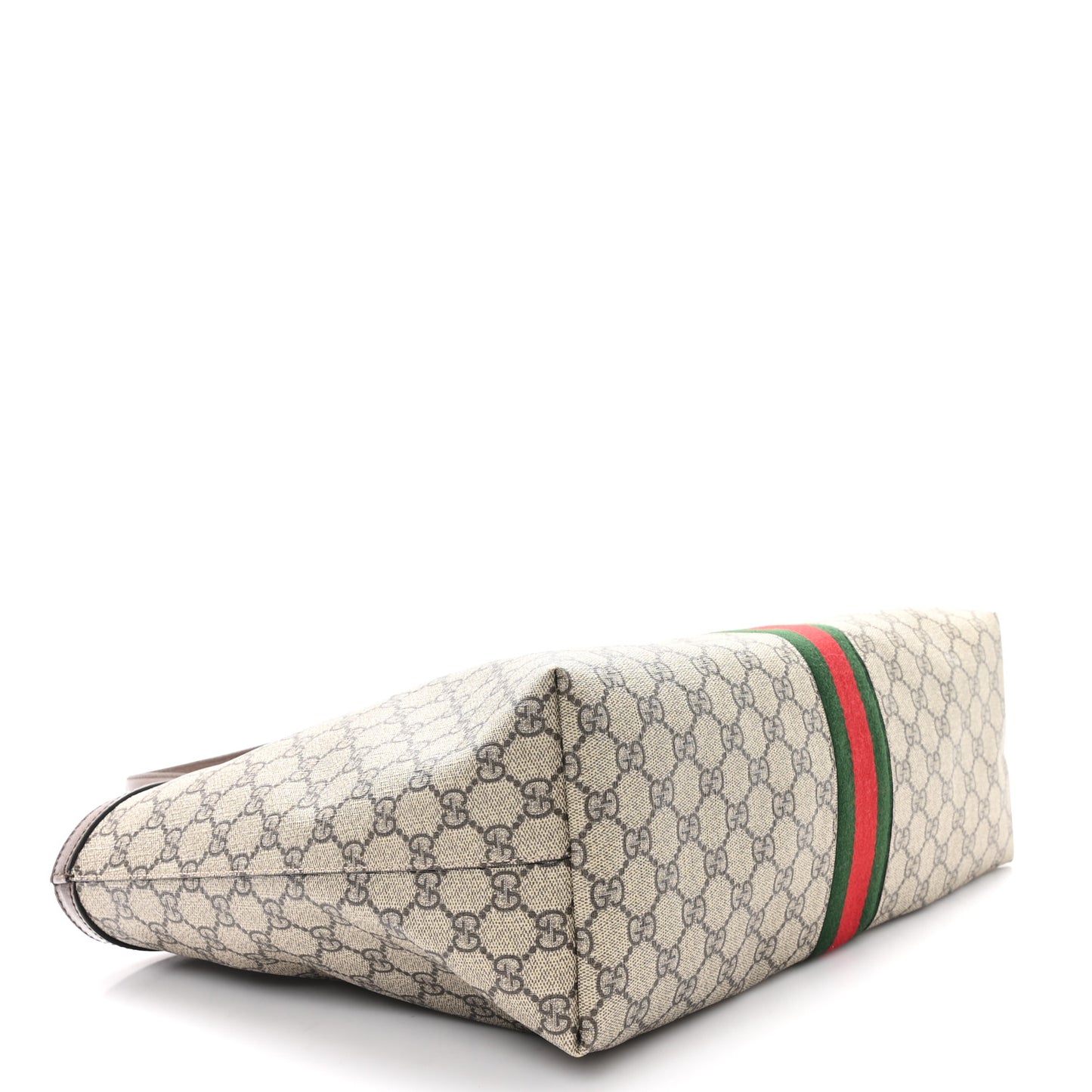 GG Supreme Monogram Textured Calfskin Web Medium Ophidia Shopping Tote Beige Ebony New Acero