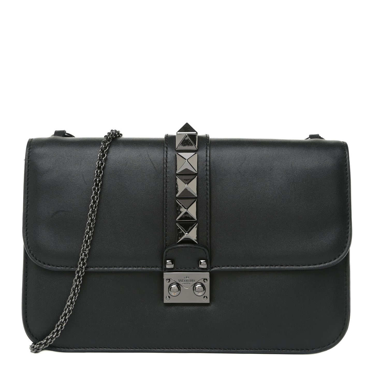 Vitello Medium Glam Lock Rockstud Flap Black