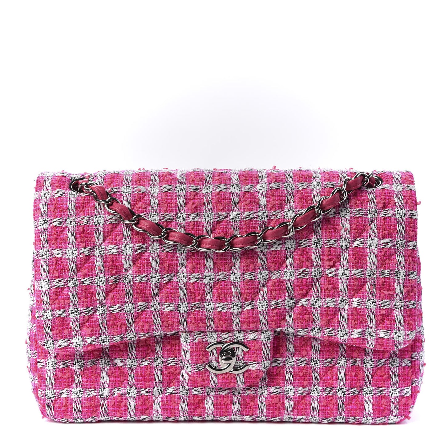 Tweed Quilted Jumbo Double Flap Hot Pink