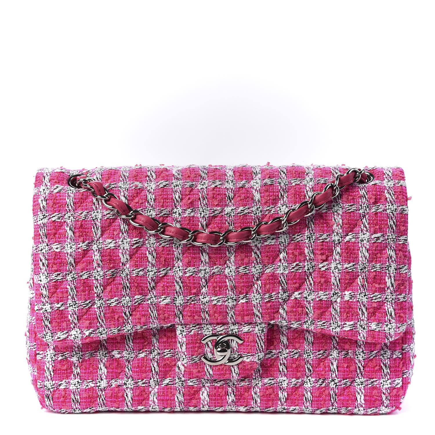 Chanel Tweed Quilted Jumbo Double Flap Hot Pink 1 of 9