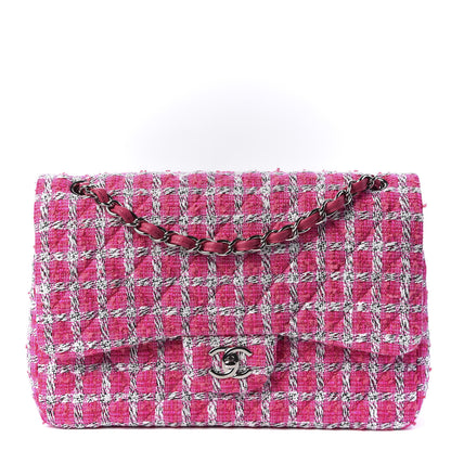 Chanel Tweed Quilted Jumbo Double Flap Hot Pink 1 of 9