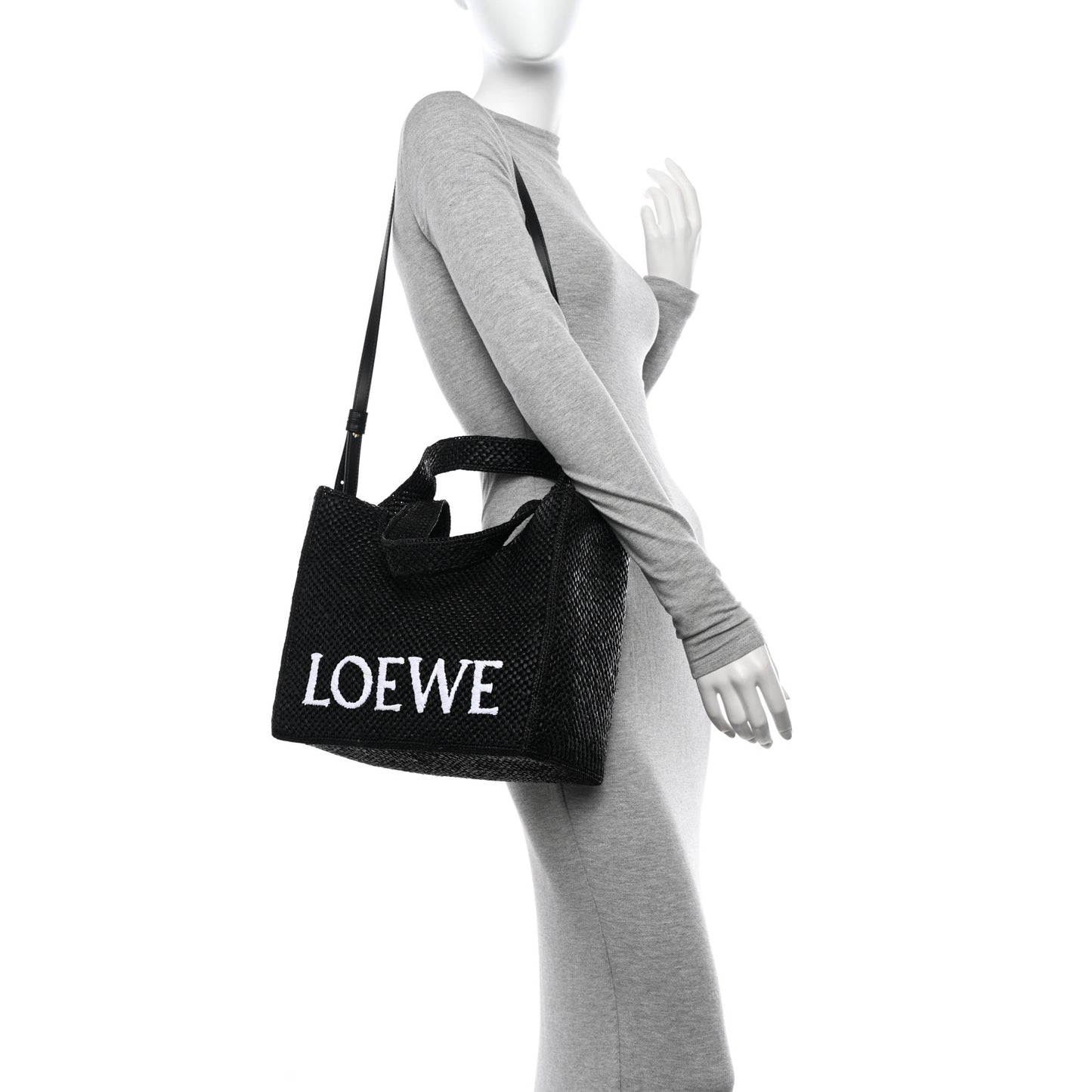 Raffia Medium Paula's Ibiza Logo Tote Black White