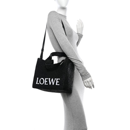 Loewe Raffia Medium Paula's Ibiza Logo Tote Black White 2 of 10