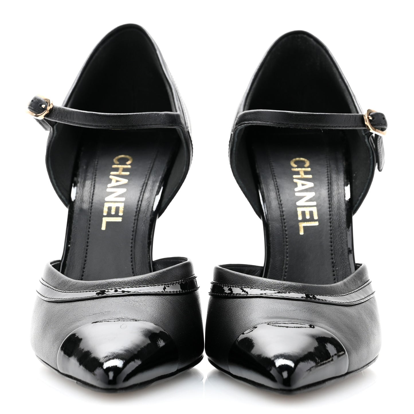 Patent Calfskin CC Ankle Strap Pumps 38 Black