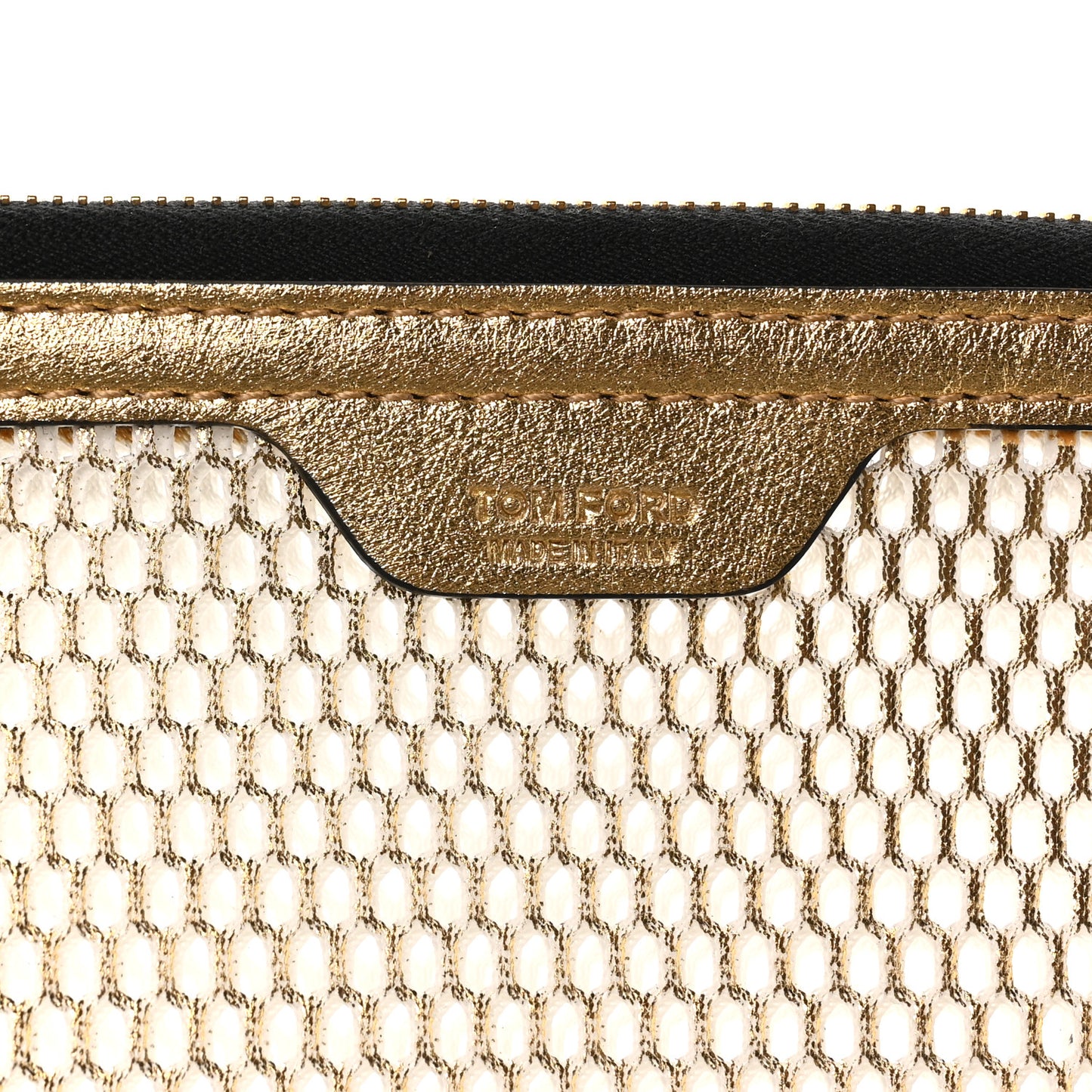 Metallic Mesh Calfskin Trim Tote Gold