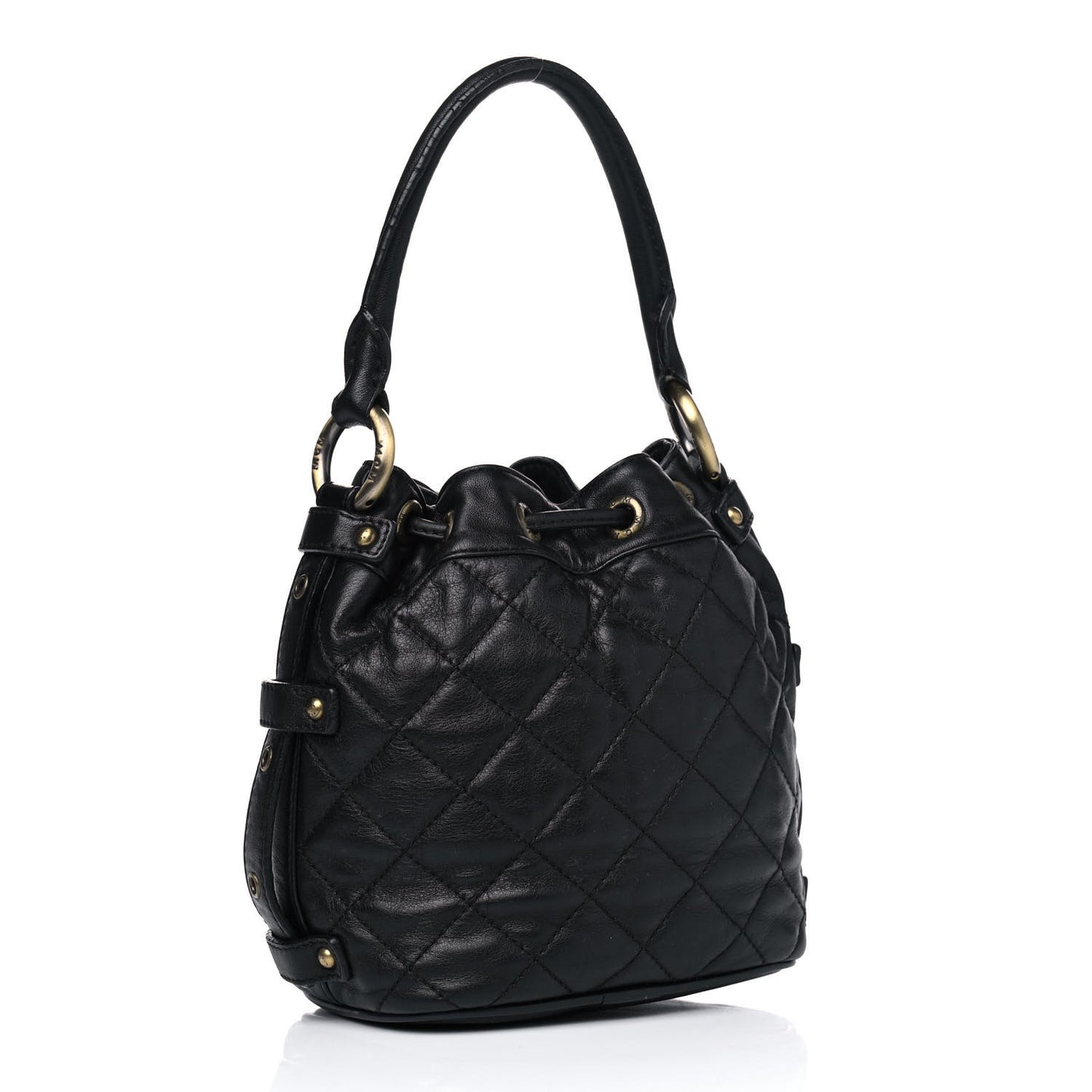 Calfskin Quilted Bucket Bag Black