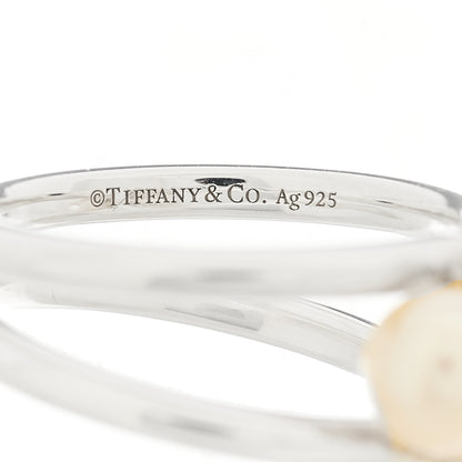 Tiffany Sterling Silver Pearl HardWear Double Pearl Ring 50 5.5 5 of 6