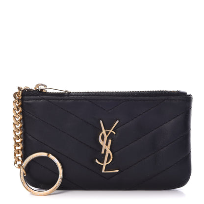 Saint Laurent Calfskin Matelasse Monogram Key Pouch Black 1 of 7