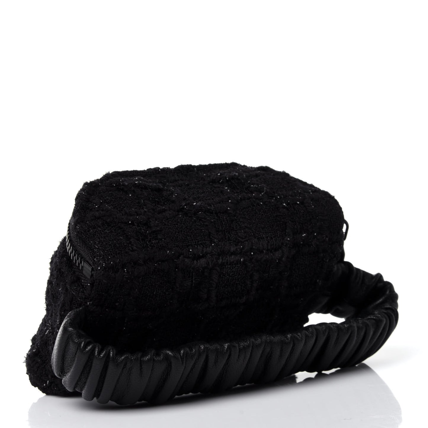 Tweed Lambskin Quilted Arm Coin Purse Black