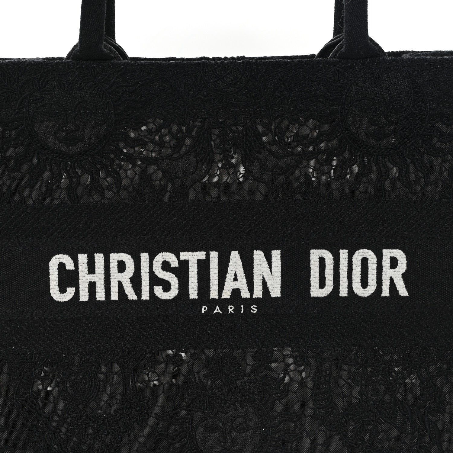 Christian Dior Canvas Embroidered Mesh Macrame Medium Toile de Jouy Soleil Book Tote Black 7 of 9