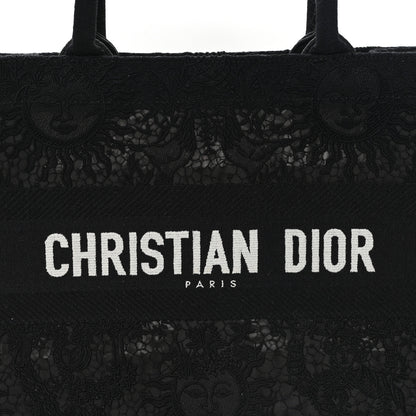 Christian Dior Canvas Embroidered Mesh Macrame Medium Toile de Jouy Soleil Book Tote Black 7 of 9