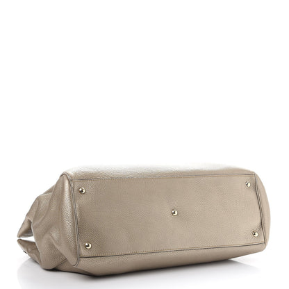 Gucci Metallic Pebbled Calfskin Large Bamboo Shopper Tote Golden Beige 5 of 9