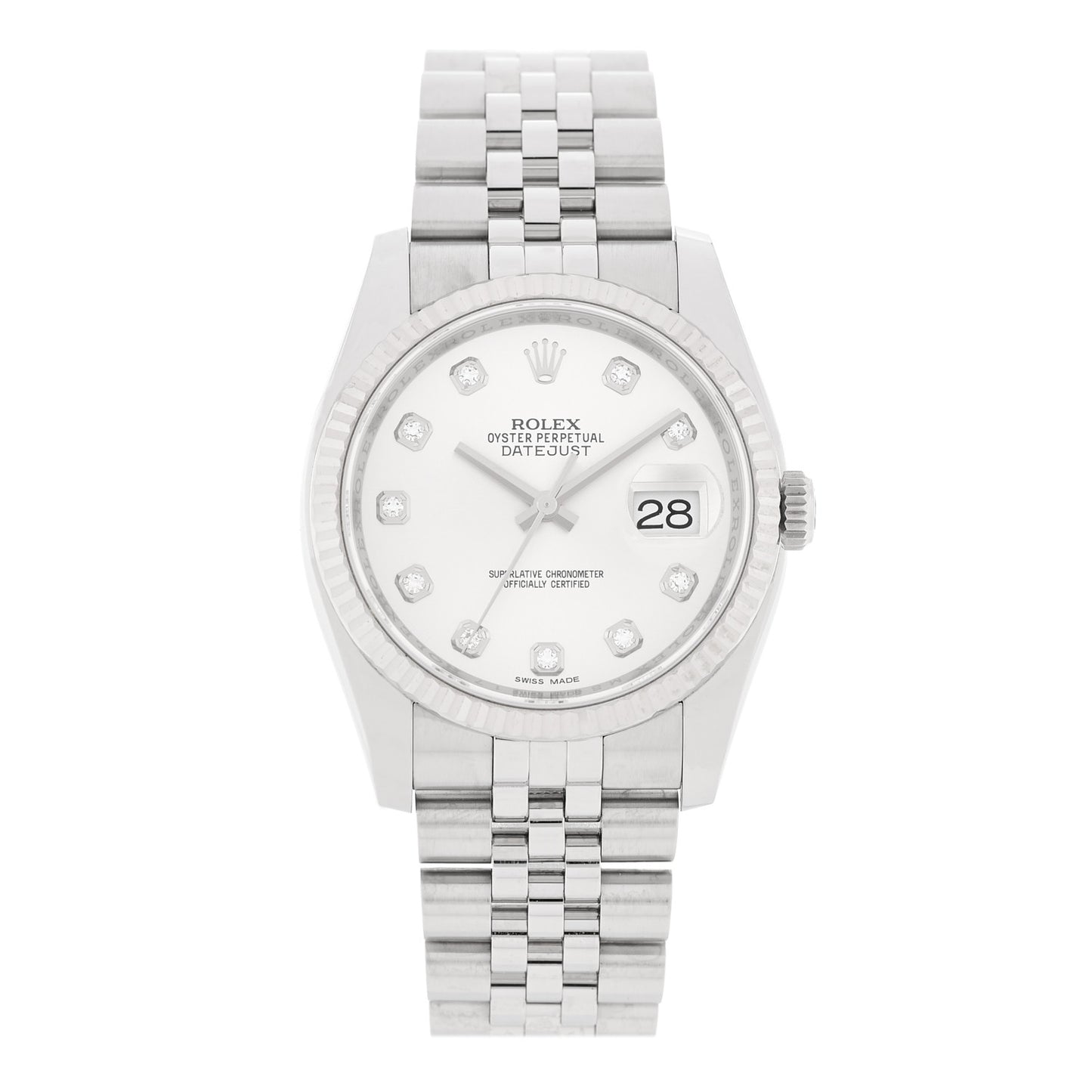 Stainless Steel 18K White Gold Diamond 36mm Oyster Perpetual Datejust Watch Silver 116234