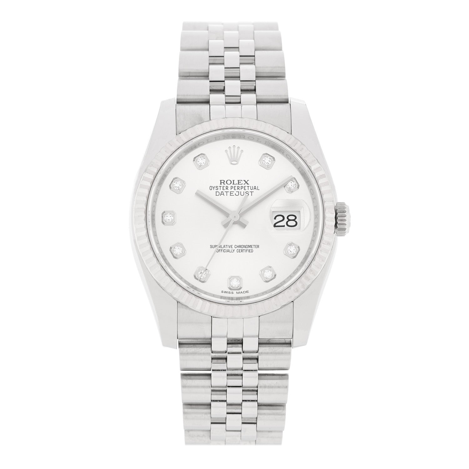 Rolex Stainless Steel 18K White Gold Diamond 36mm Oyster Perpetual Datejust Watch Silver 116234 1 of 5