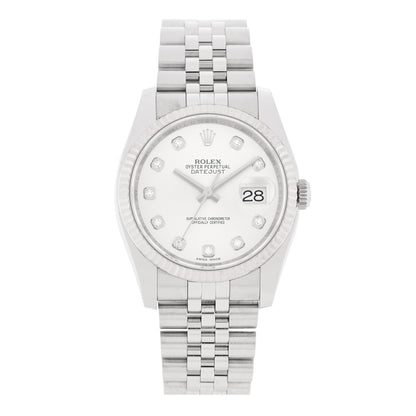 Rolex Stainless Steel 18K White Gold Diamond 36mm Oyster Perpetual Datejust Watch Silver 116234 1 of 5