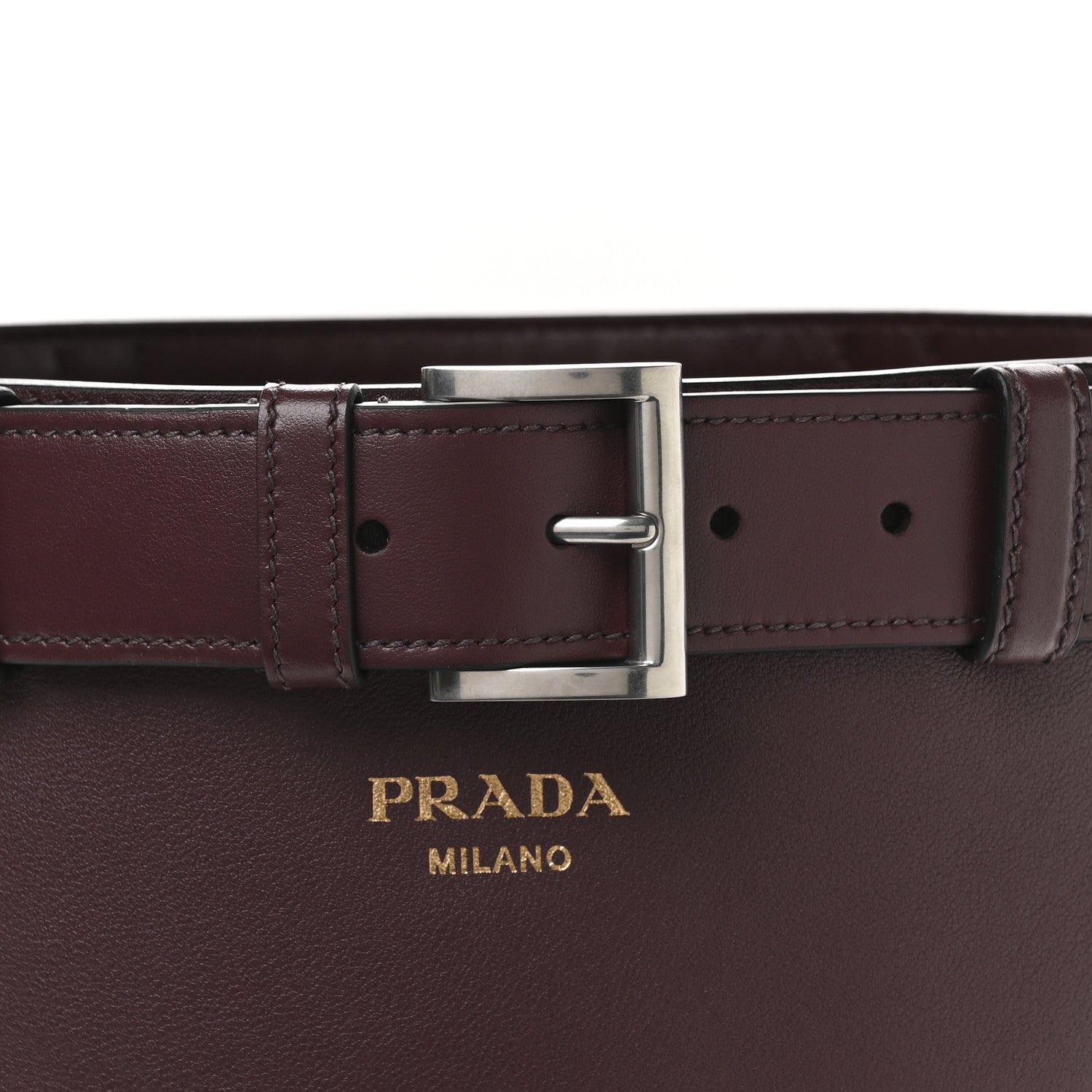 Prada Calfskin Buckle Bucket Bag With Belt Bordeaux 8 of 11