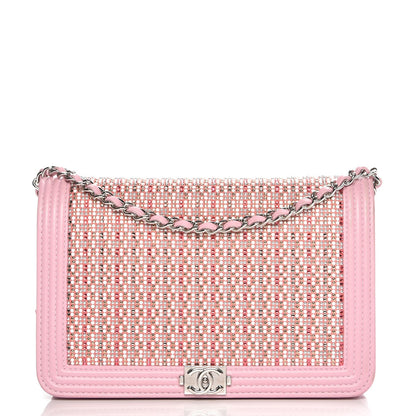 Chanel Calfskin Crystal Studded Boy Wallet On Chain WOC Pink 1 of 13
