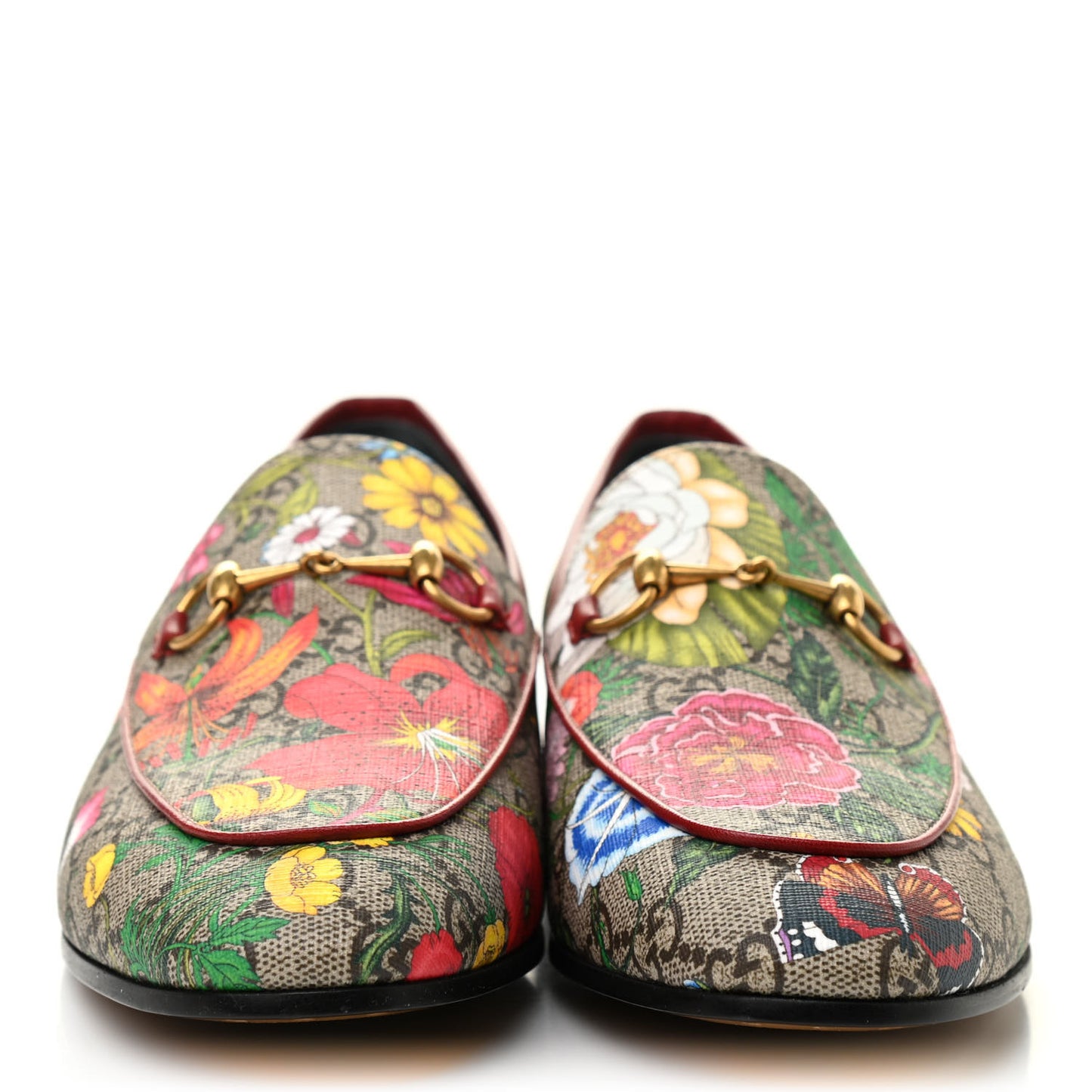 Canvas GG Monogram Flora Horsebit Womens Jordaan Loafers 41 Beige Ebony Multicolor Red