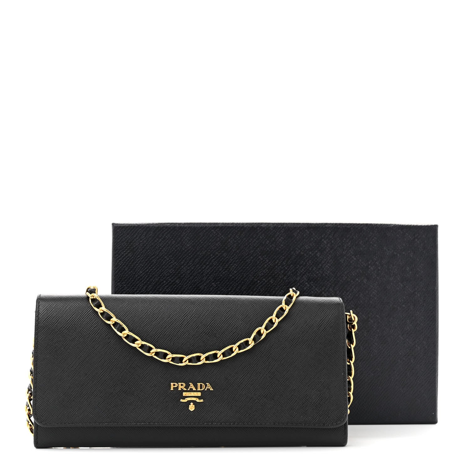 Prada Saffiano Metal Oro Chain Wallet Black 12 of 12