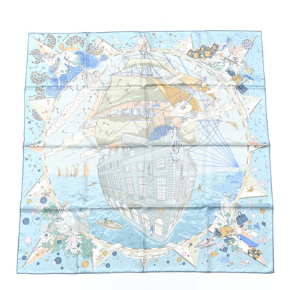 Hermes Silk Flagship Scarf 90 Bleu Ciel Vert De Gris Rose 1 of 5