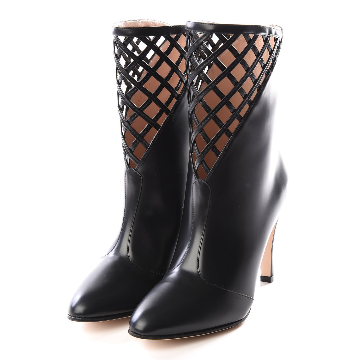 Gucci Plume Calfskin Damir Lattice Cutout Boots 37.5 Black 2 of 9