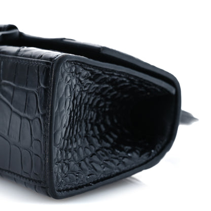 Balenciaga Shiny Calfskin Monochrome Crocodile Embossed Hourglass Top Handle Bag XS Black 11 of 15