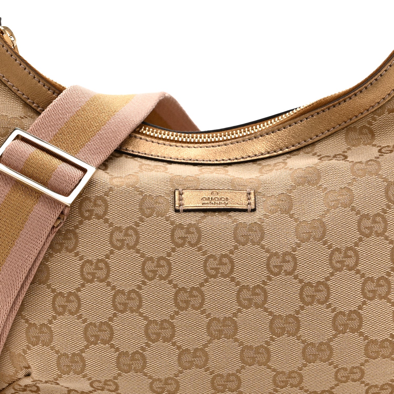 Gucci Monogram Web Medium Half Moon Hobo Gold Pink 8 of 10