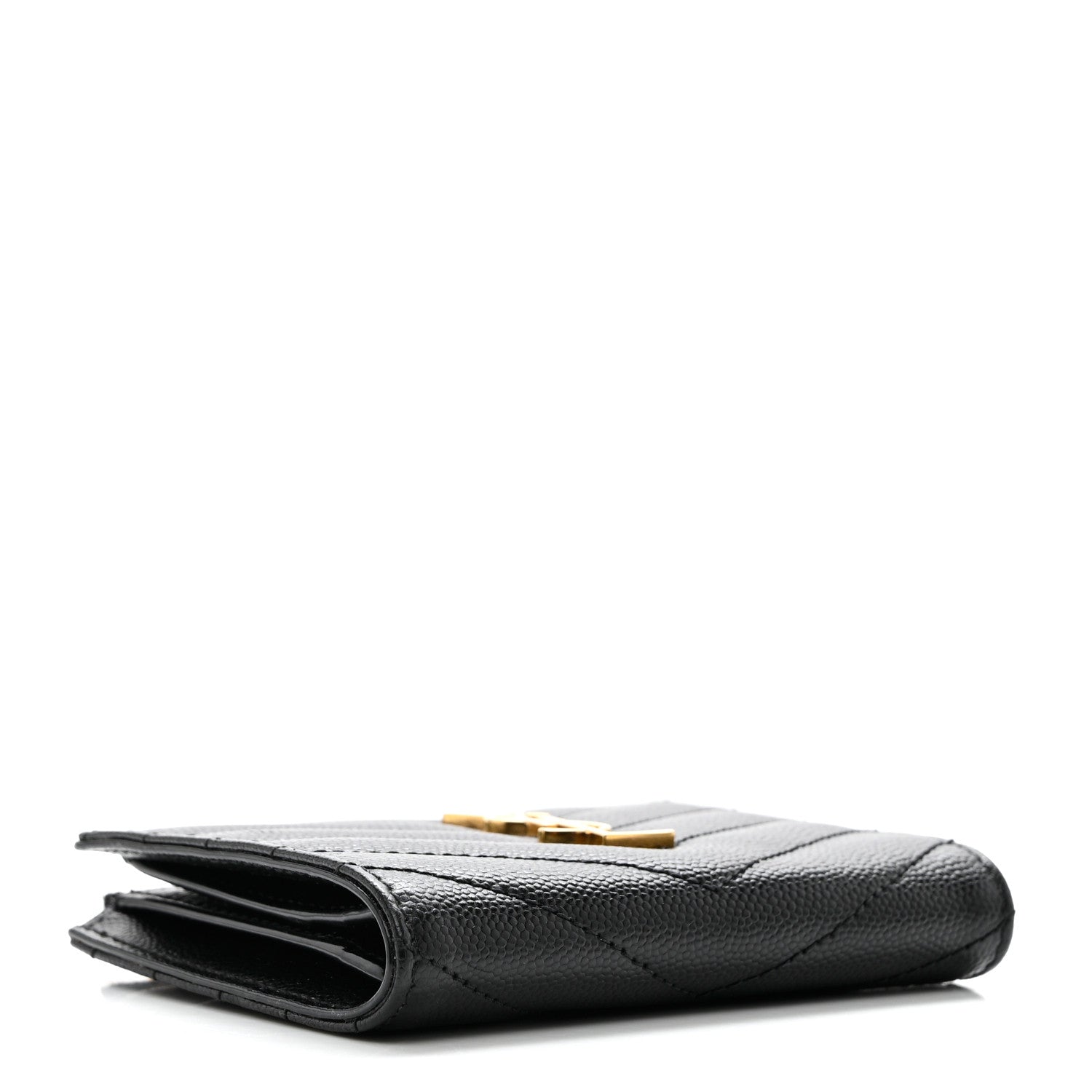 Saint Laurent Grain De Poudre Matelasse Chevron Monogram Zipped Card Case Black 4 of 6