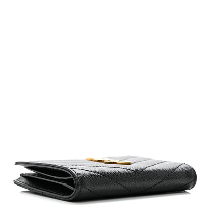 Saint Laurent Grain De Poudre Matelasse Chevron Monogram Zipped Card Case Black 4 of 6