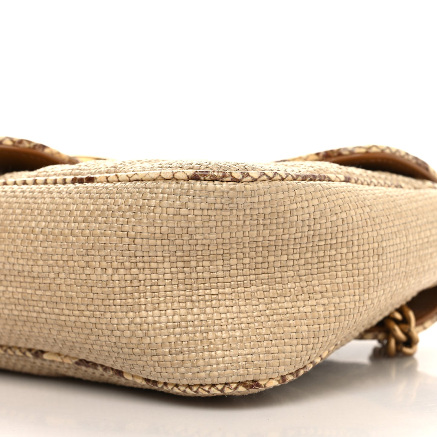 Raffia Elaphe Matelasse Small GG Marmont Shoulder Bag Natural Cream Brown