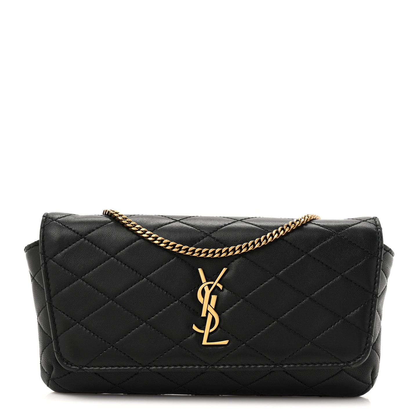 Lambskin Quilted Gaby Phone Holder Crossbody Bag Black