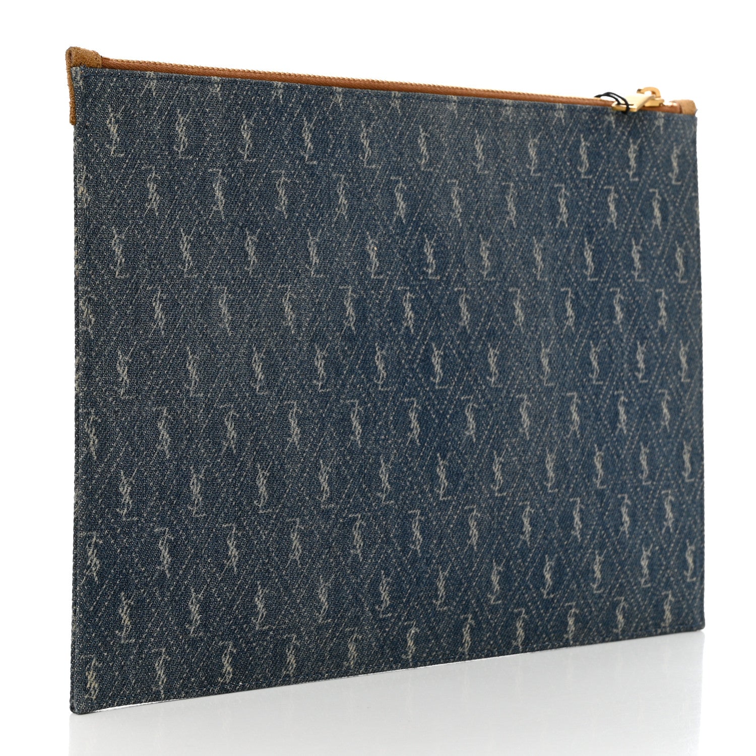 Saint Laurent Denim Suede All-Over Monogram Pouch Blue 3 of 9