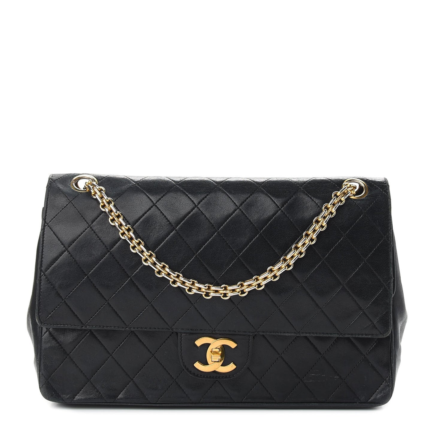 Lambskin Quilted Medium Double Flap Bijoux Chain Black
