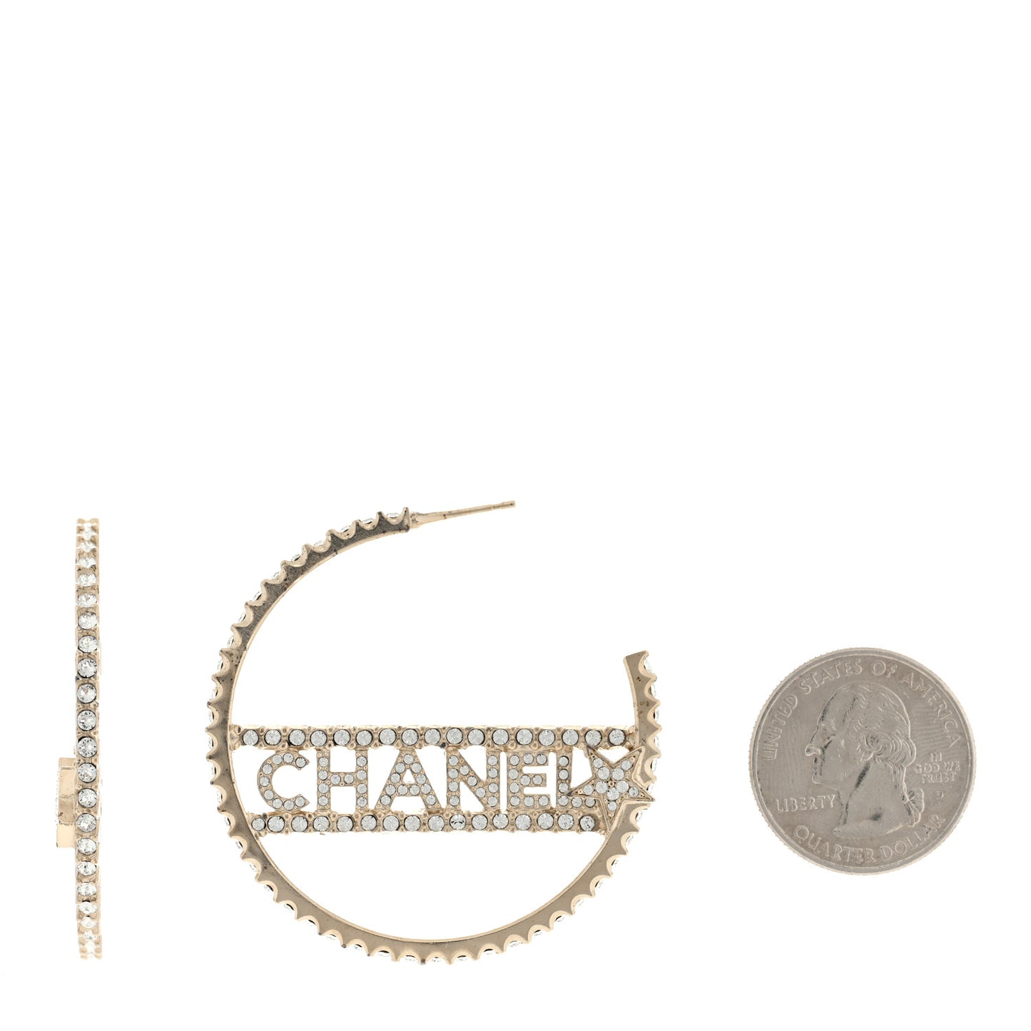 Crystal Logo Hoop Earrings Gold