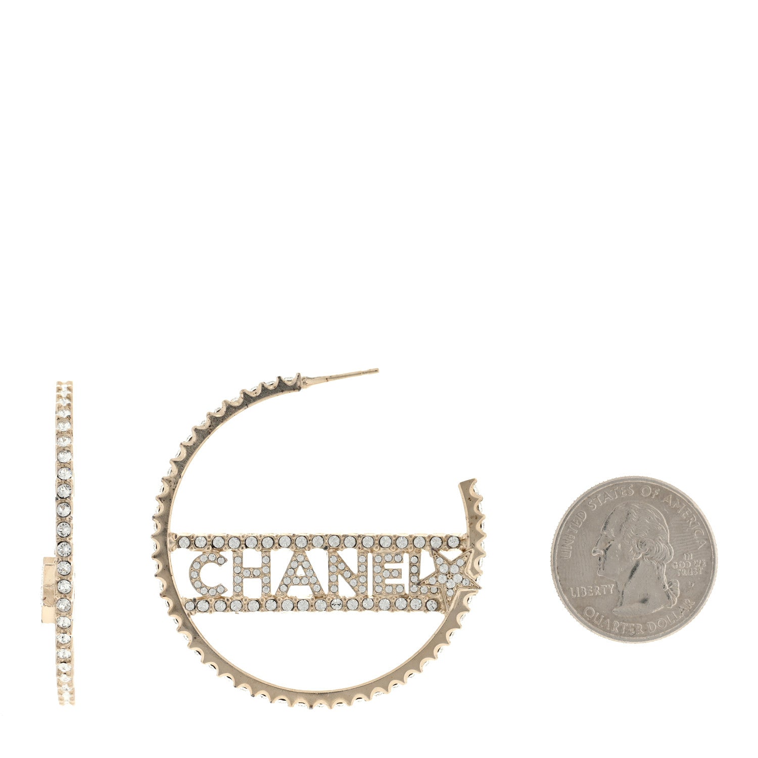 Chanel Crystal Logo Hoop Earrings Gold 2 of 4