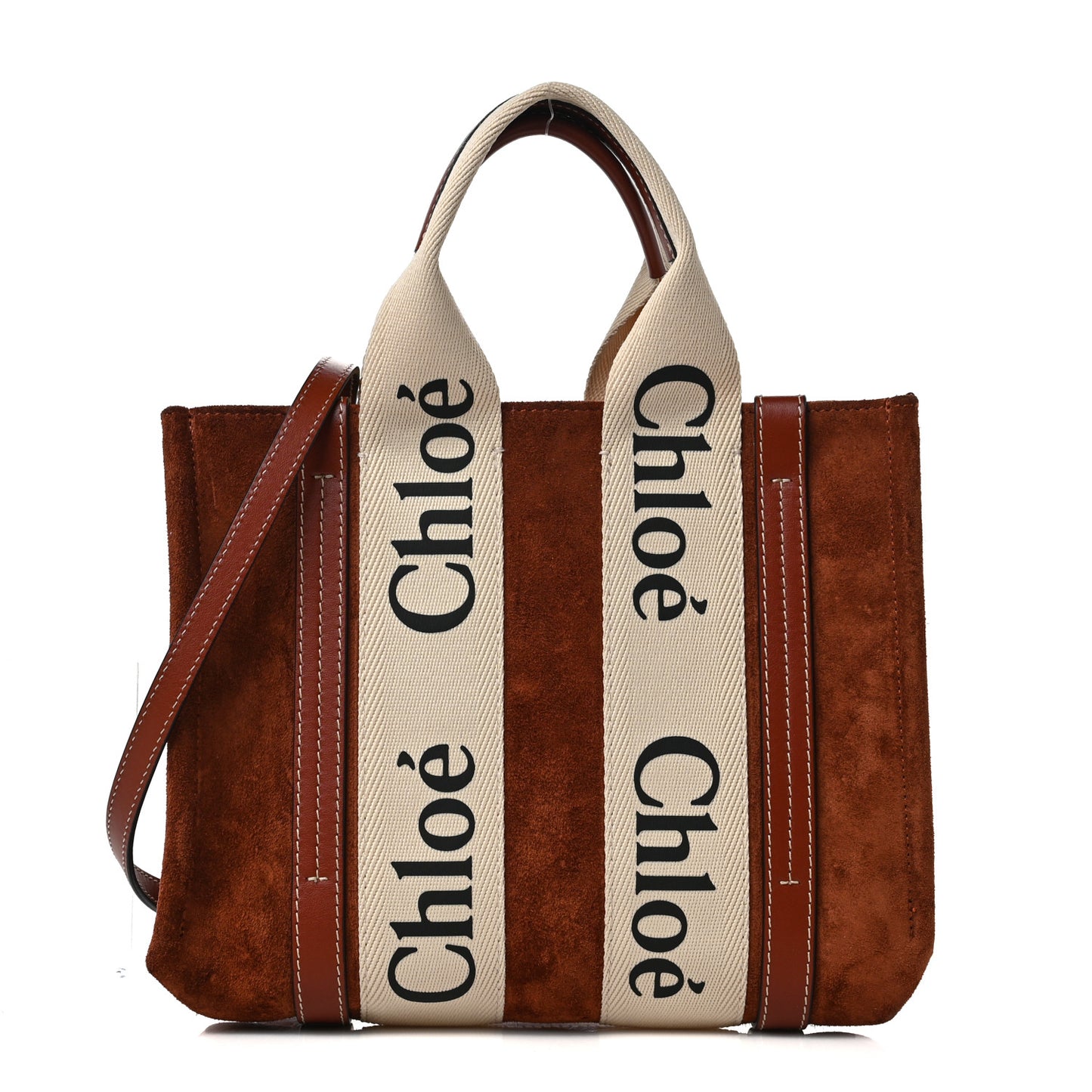 Suede Calfskin Small Woody Ribbon Tote Sepia Brown