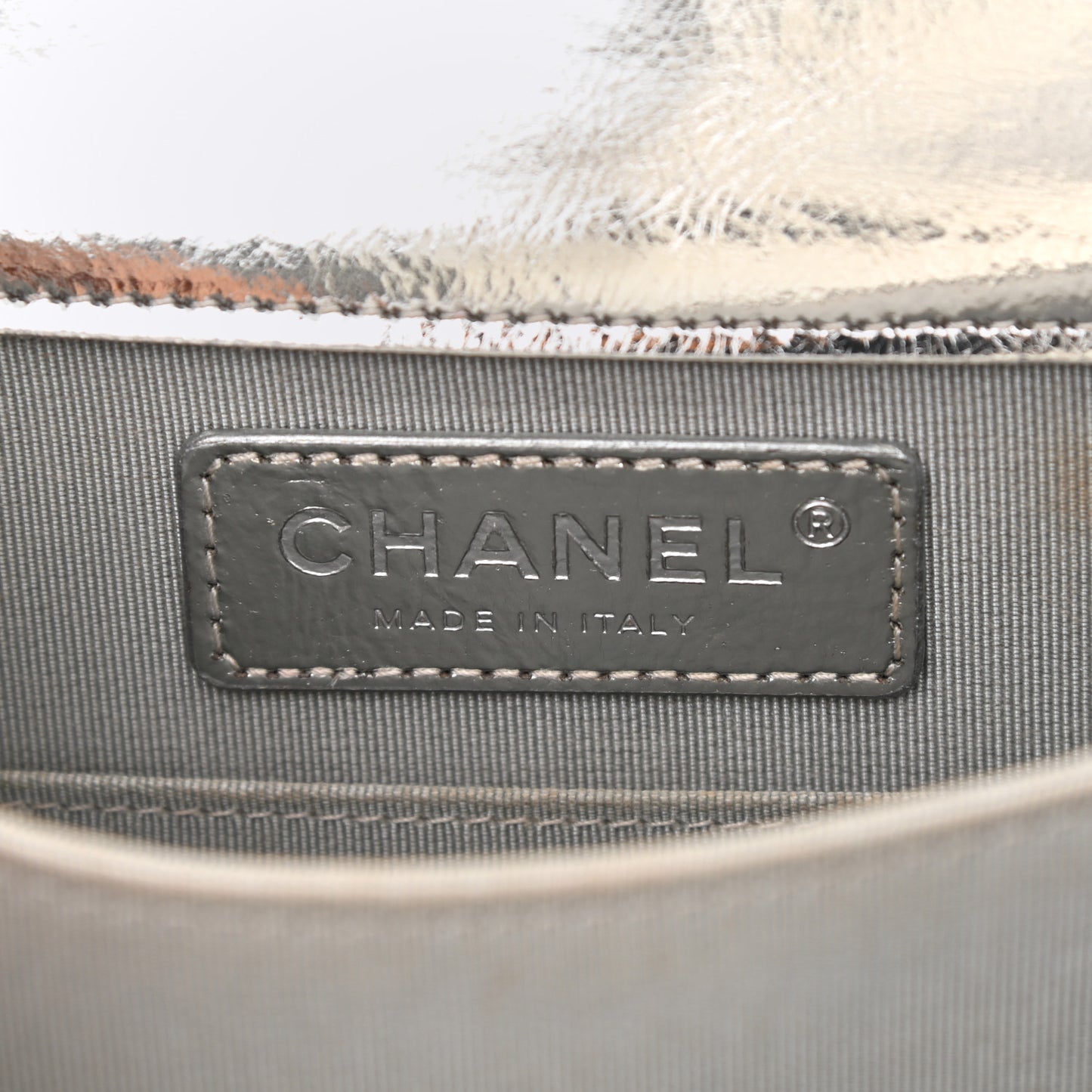 Metallic Goatskin Quilted North South Boy Flap Silver