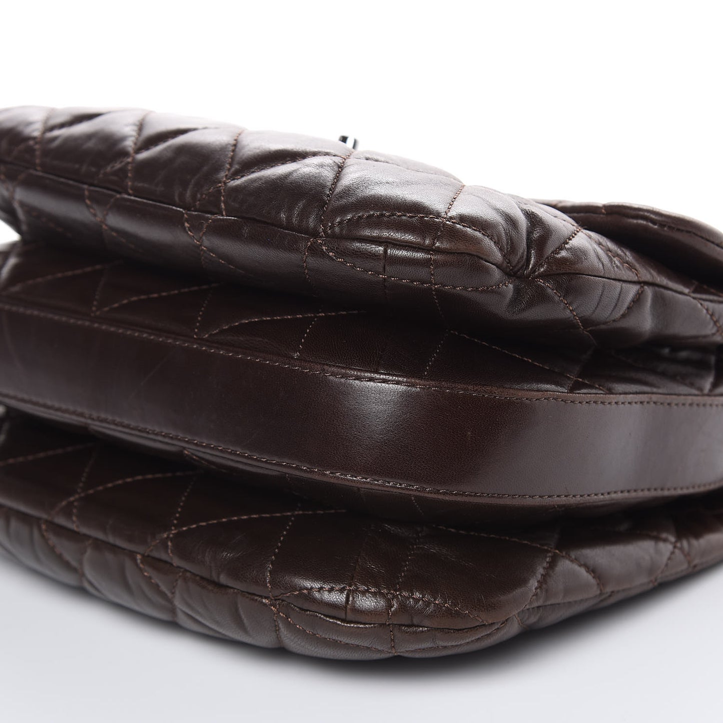 Lambskin Quilted Large 3 Flap Dark Brown