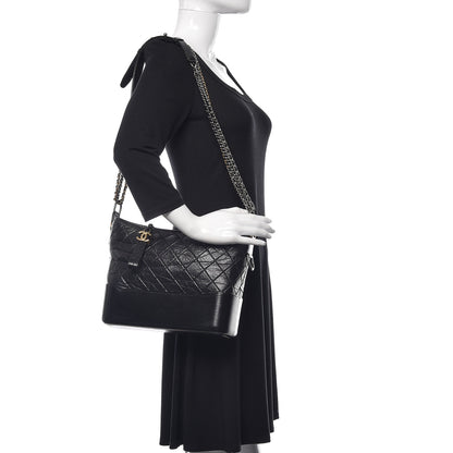 Chanel Aged Calfskin Quilted Medium Gabrielle Hobo Black 2 of 12