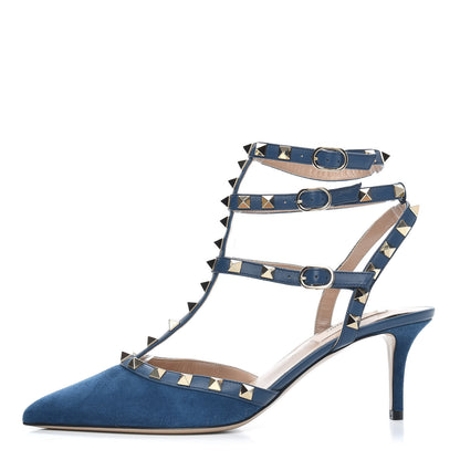 Valentino Garavani Suede Rockstud Ankle Strap 65mm Pumps 38.5 Peacock 1 of 7
