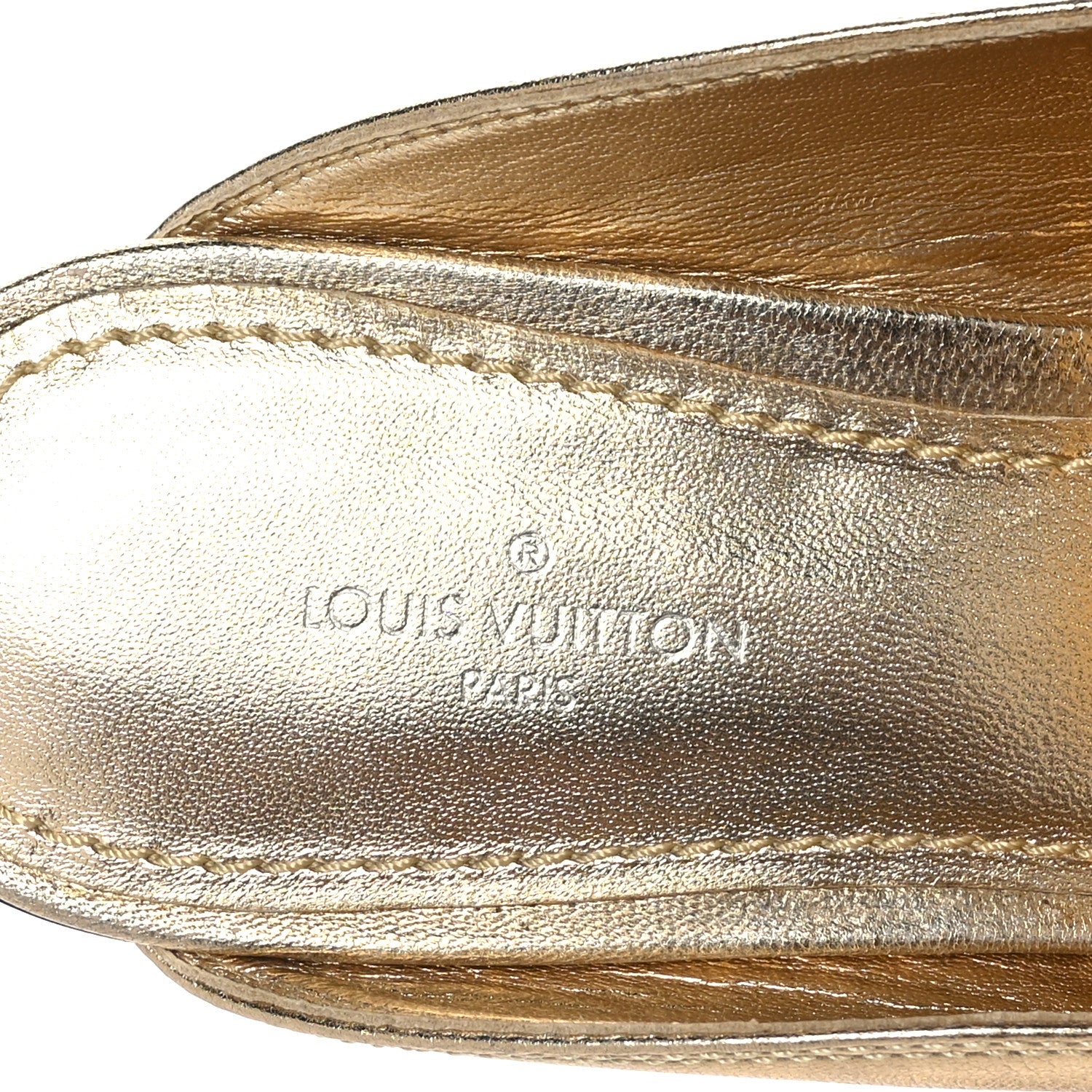 Louis Vuitton Metallic Lambskin Upper Case Open Back Flat Loafer 37 Gold 6 of 7