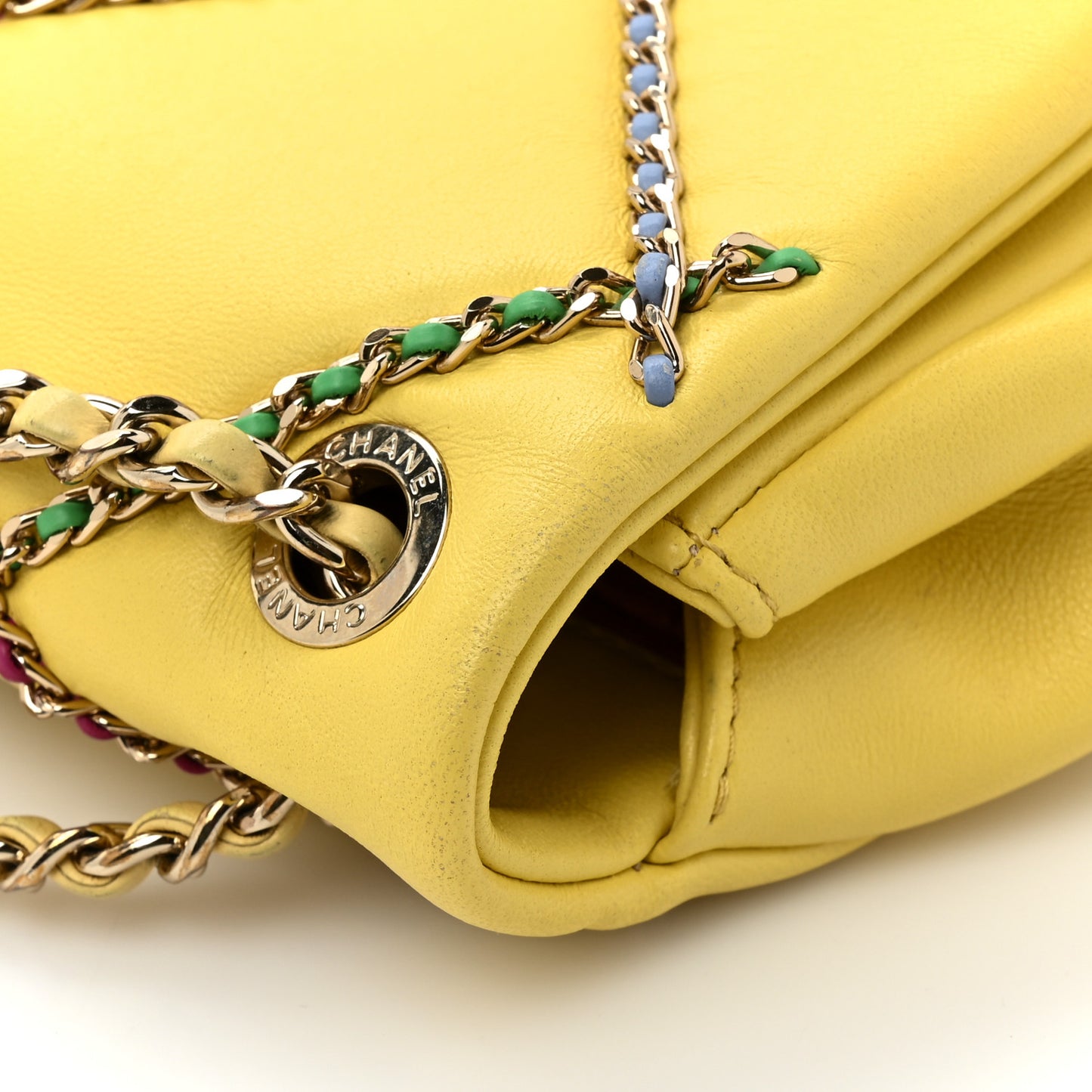 Lambskin Small Entwined Chain Flap Yellow Multicolor