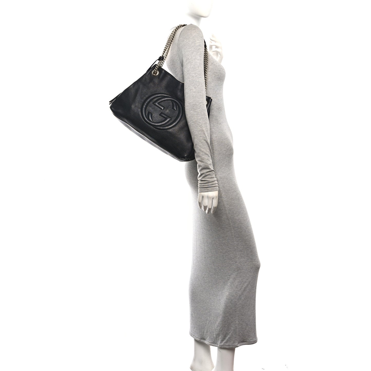 Pebbled Calfskin Medium Soho Chain Shoulder Bag Black