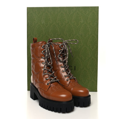 Gucci Cordovan Lux Nappa GG Matelasse Lace Up 60mm Combat Boots 36 Dark Hazel Brown 7 of 7