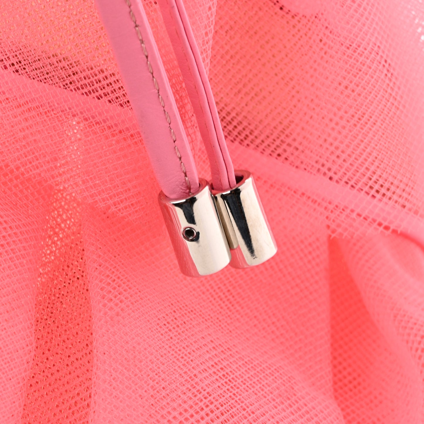 Calfskin Ruffle Tulle Marie Jane Bucket Bubble Gum