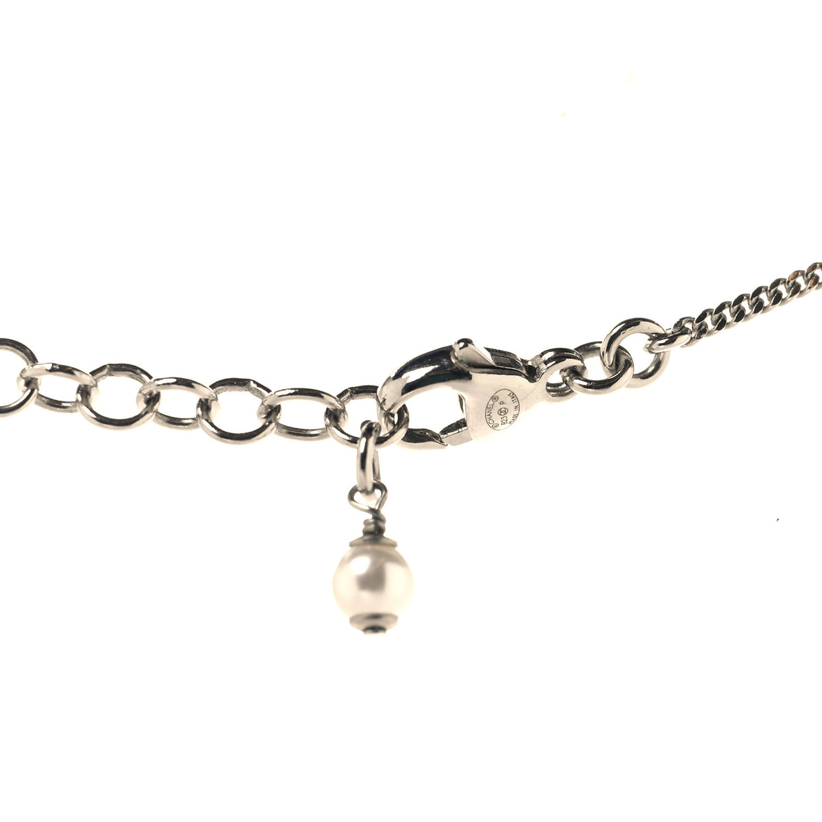 Crystal Pearl Star 5 CC Necklace Silver White